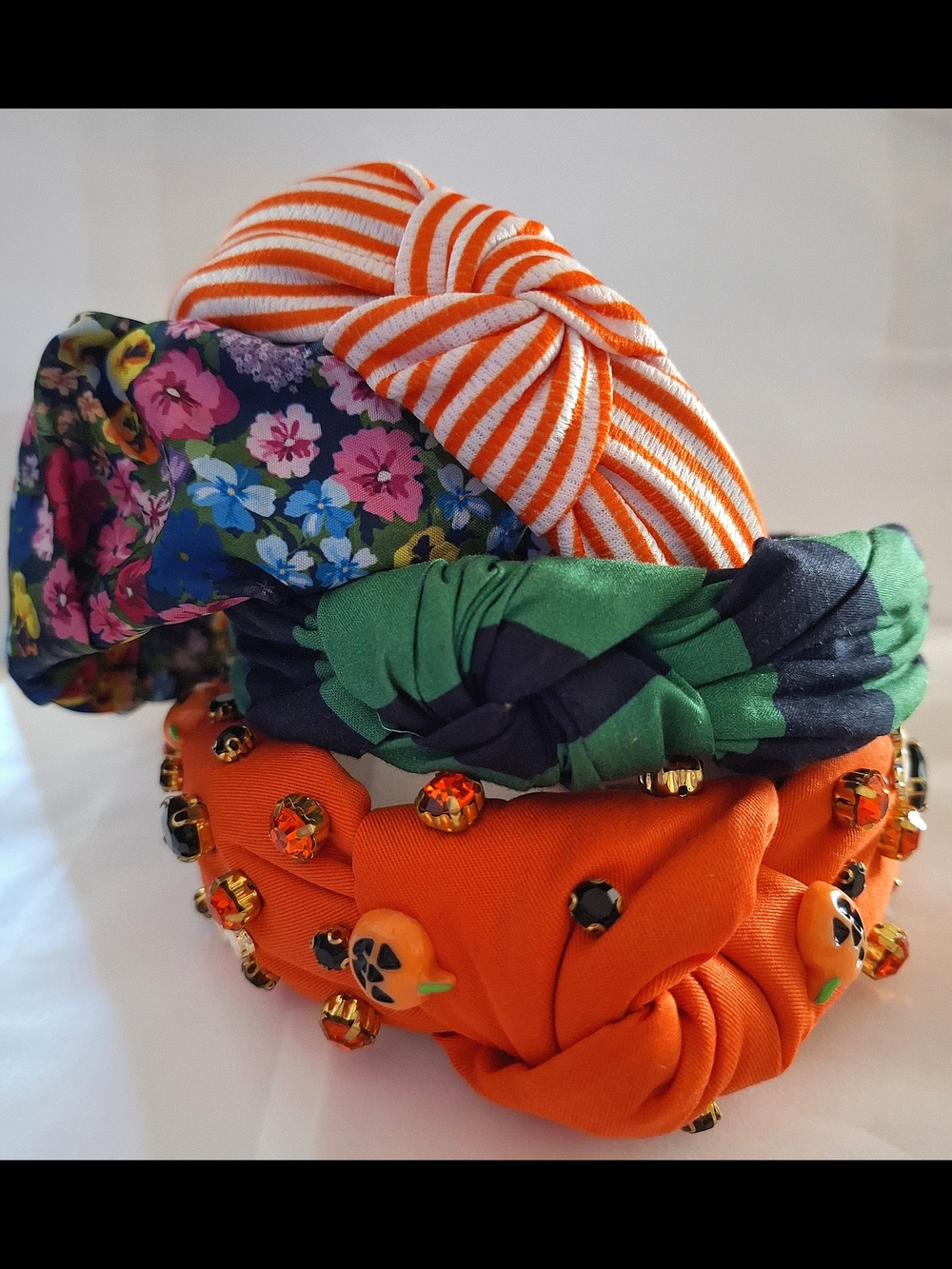 H&M, GAP, and Shein Orange Striped & Floral Knot and Halloween Headbands Set